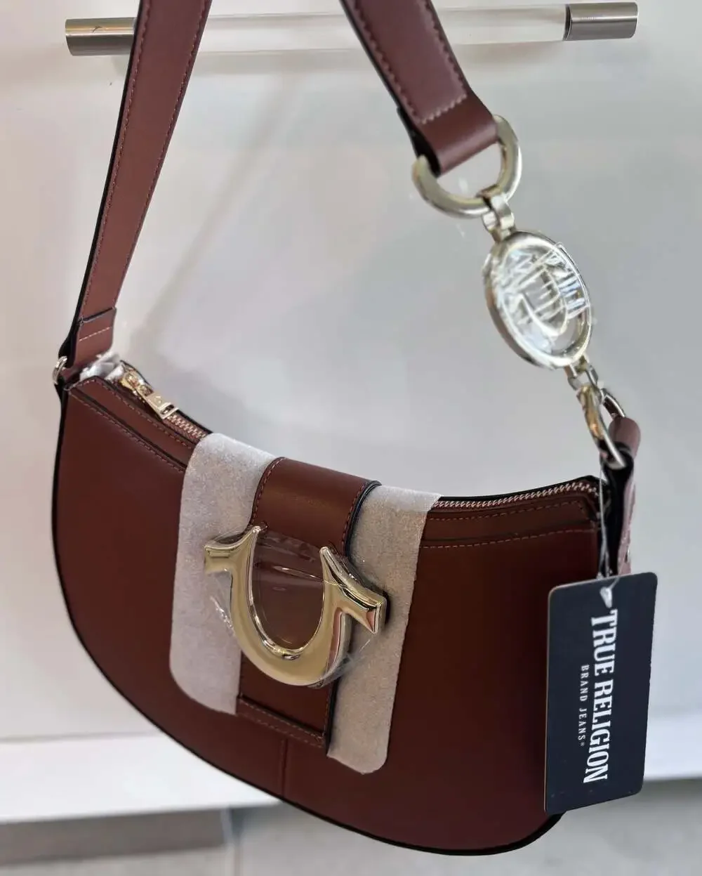 True Religion Horseshoe Strap Crescent Hobo Brown Shoulder Bag